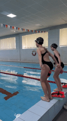 Young swimmers prepare on starter blocks in Birobidzhan pool