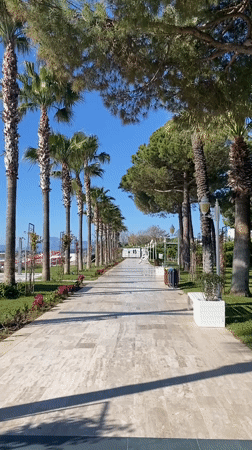 Morning stroll documented through scenic Kemer resort pathways
