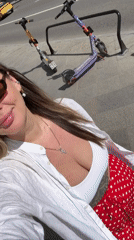 Woman takes selfies, walks through Moscow streets Monday morning