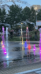 Evening at Sofia's South Park featuring illuminated fountains and recreation