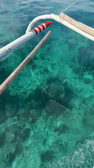 Yellow boat cruises clear waters near General Luna, Philippines