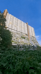 Vienna resident captures distinctive white apartment building with plant-lined balconies