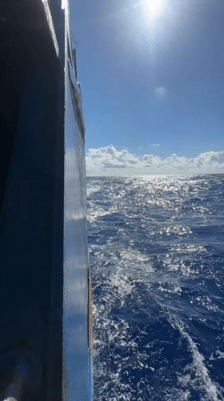 Ship passenger records sunny ocean voyage from deck