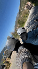Motorcyclists spotted in Budva, front rider wearing cat-eared helmet