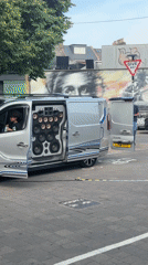 Mobile sound system van draws attention on London street