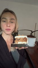 Lazy Karon morning: cake, coffee, and a dog.
