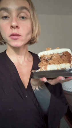 Lazy Karon morning: cake, coffee, and a dog.
