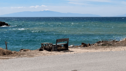 Coastal bench and table observed roadside in Greece
