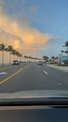 Cruising a palm-lined Key West road under a colorful sky