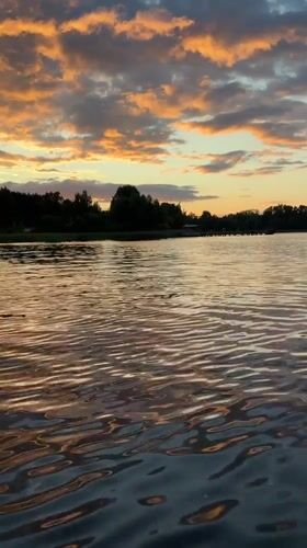 Sunset over the waterfront in Izhevsk, Russia