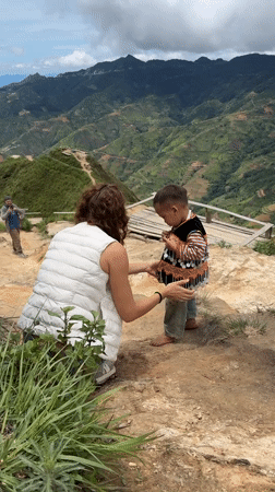 Early morning tourist activities captured at Vietnam mountain terraces