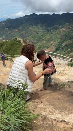 Early morning tourist activities captured at Vietnam mountain terraces