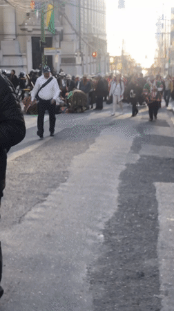 Traditional Andean performers gather on La Paz street