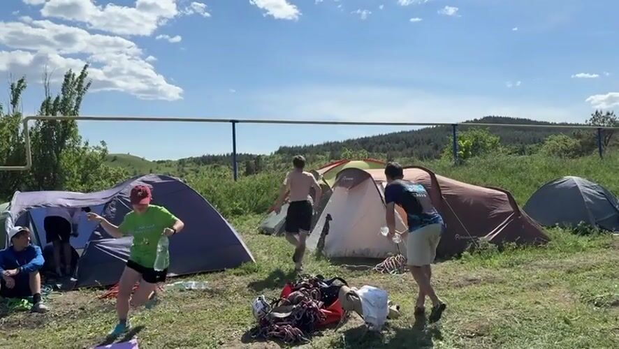 Outdoor camping and climbing activities observed in Khvalynsk, Russia