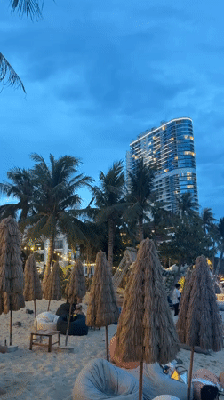 Beach dusk scenes and street art along a coastal strip
