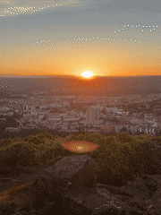 Sunset observed over Bragança, Portugal cityscape
