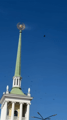 Angarsk's neoclassical city center on a clear September morning
