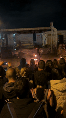 Dramatic sunset illuminates Sofia streets and outdoor gathering