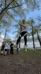 Children enjoy rope climbing activities at Izhevsk park