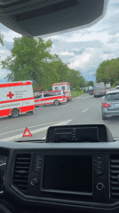 Emergency vehicles block road in Thedinghausen, Germany