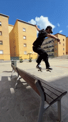 Two skateboarders filmed in urban Barcelona setting