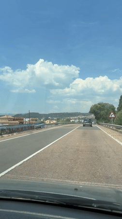 Driver travels winding highway near Jérica, Spain Saturday morning