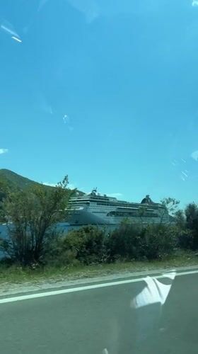 MSC Cruise Ship Docked in Montenegro Bay Captured by Motorists