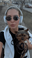 Woman films selfies with dog in Krasnoyarsk