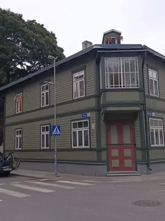 Tallinn wooden residential street, mixed old and modern architecture