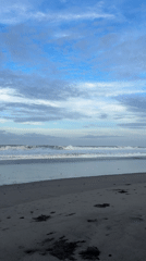 Dark sand beach observed under cloudy skies