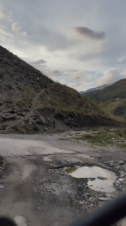 Rugged Himalayan valley roads and peaks near Keylong, India