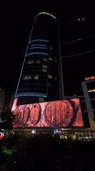 Batumi casino strip at night, LED towers and lit promenades