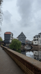 Urban river scene photographed in Bad Kreuznach, Germany