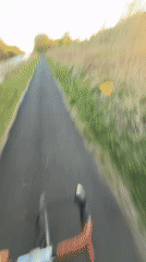 Cyclist travels waterside path, documented in multiple perspectives