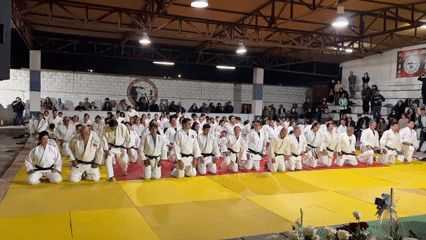 Formal judo ceremony on the mat in Arica, Chile