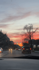 Evening traffic captured during colorful sunset in Plovdiv