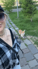 Woman films herself walking corgi in early morning Krasnoyarsk
