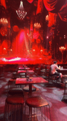 Theater interior with red lighting captured in Antalya