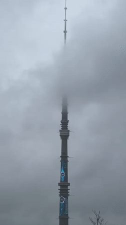 Ostankino Tower disappears into Moscow fog