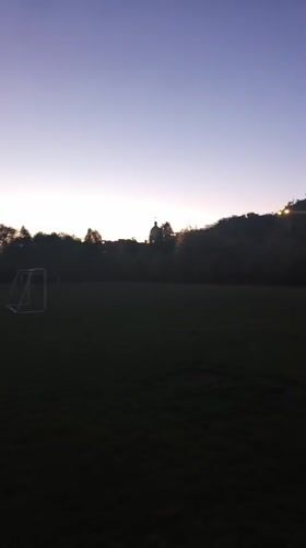 Evening scenes documented in Ternopil: soccer field, indoor cat