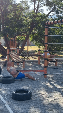 Morning calisthenics session at an outdoor park in Budva