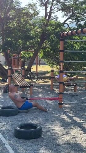 Morning calisthenics session at an outdoor park in Budva