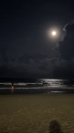 Full moon night on the beach in Da Nang