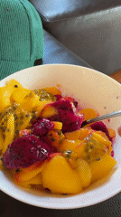 Tropical morning in Ko Samui — fruit bowl and backyard hangout