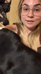 Woman and dog captured on yellow sofa in Tel Aviv