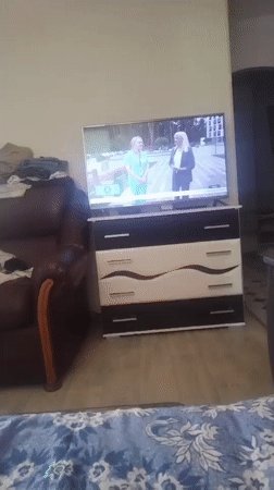 Quiet morning indoors in Minsk, TV on in the background