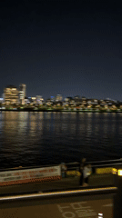Illuminated riverside walkway observed at night in Seoul