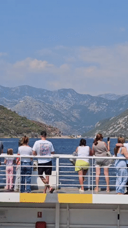 Ferry crossing and boat traffic on the Bay of Kotor