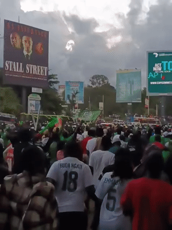 Celebrating crowd in green, white gathers on Nairobi streets