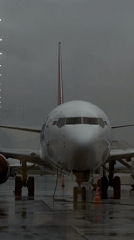 Commercial aircraft spotted at Russian airport during rainy conditions